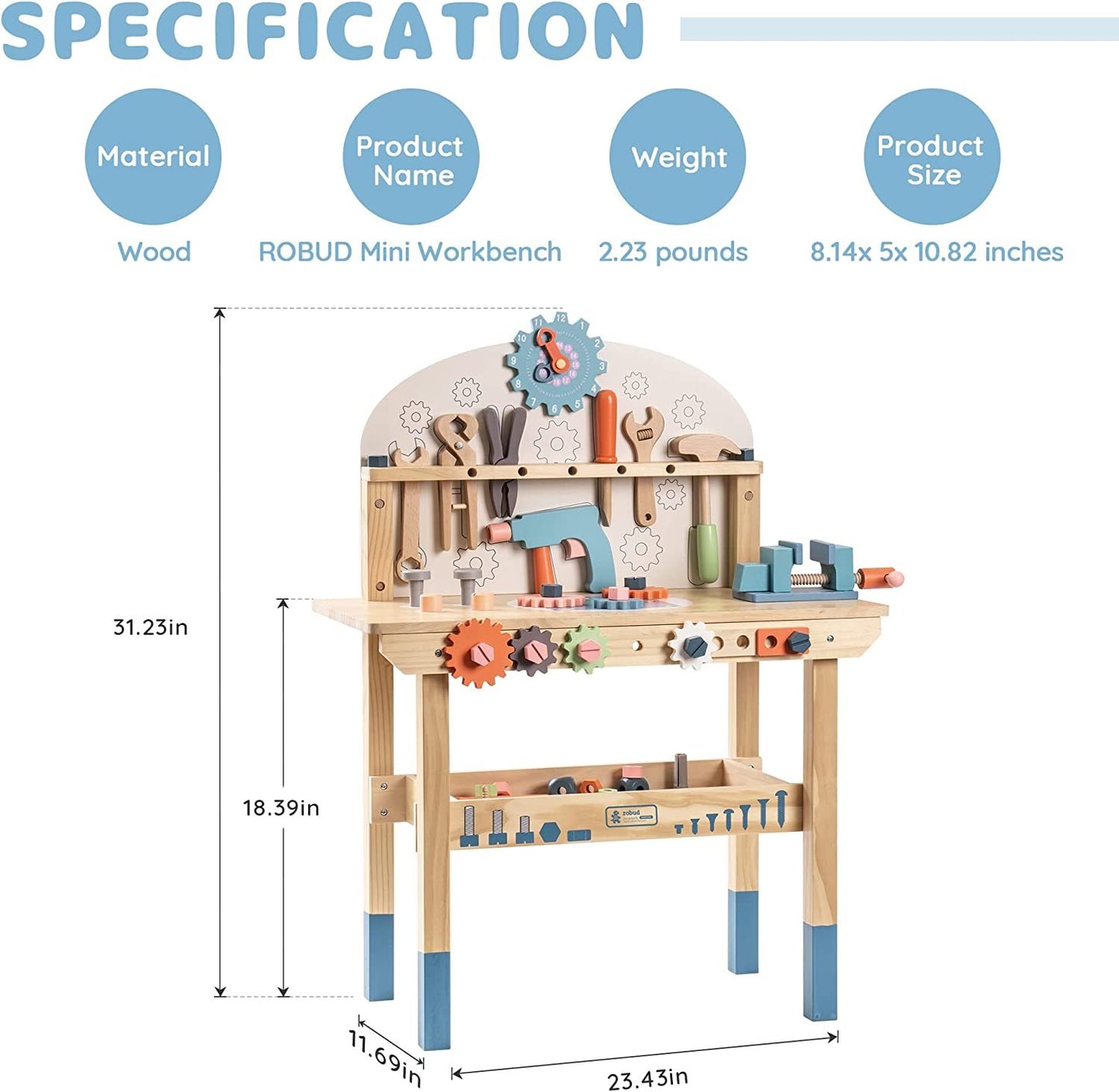 ROBOTIME Wooden Play Tool Workbench