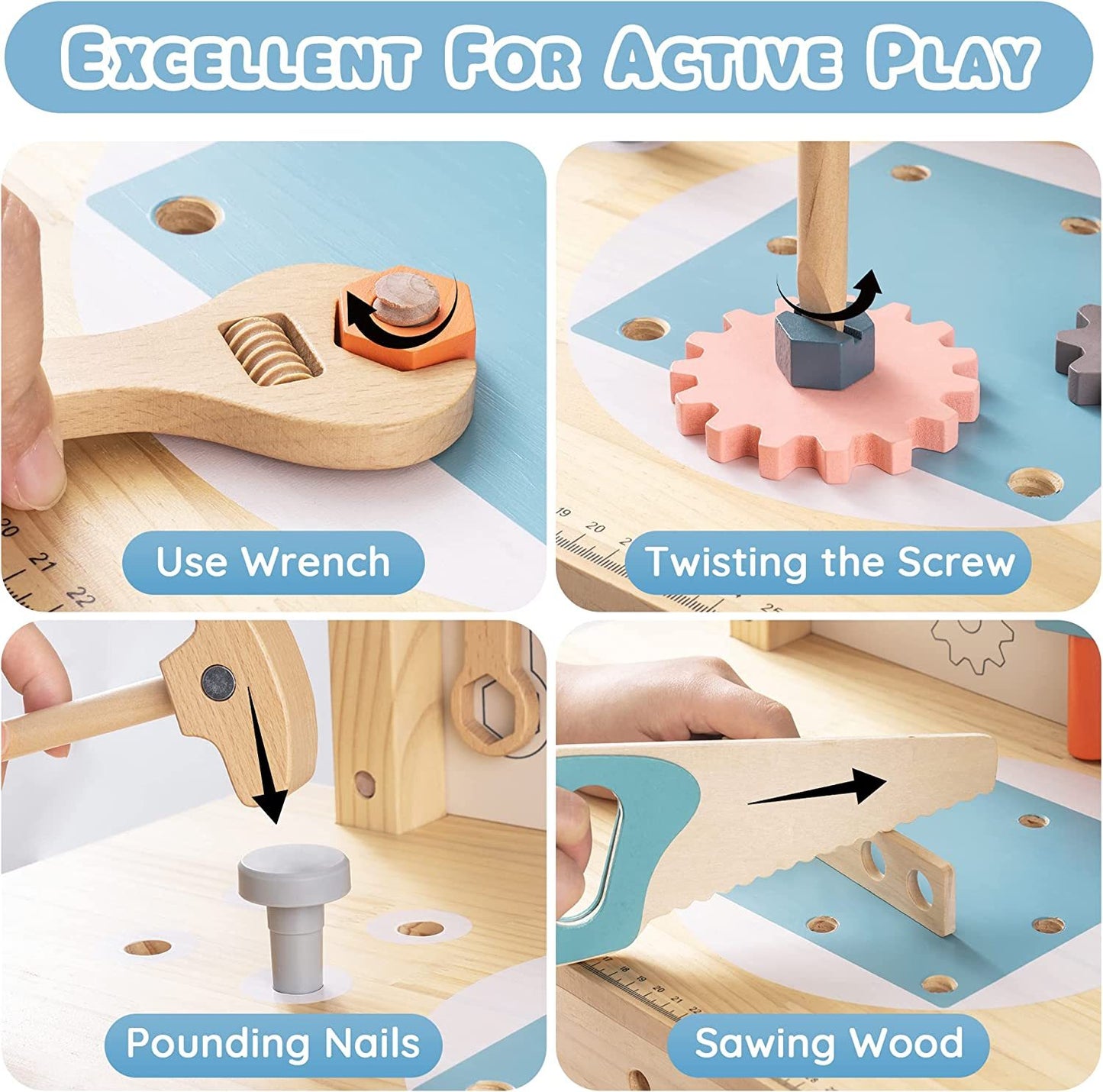 ROBOTIME Wooden Play Tool Workbench