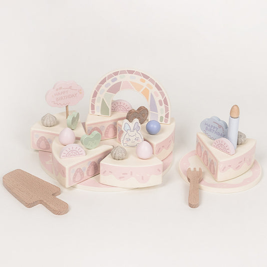Wooden Birthday Cake Play Set – White Peach Cheese